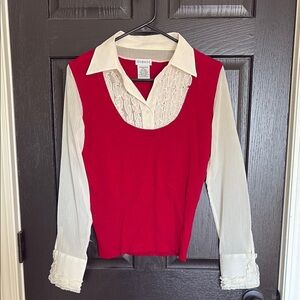 Red and Cream Layered Blouse